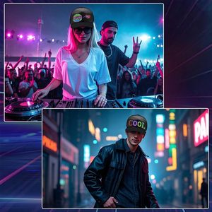 หมวกแก๊ป LED แสดงผลหน้าจอ ควบคุมผ่านแอพ Bluetooth สำหรับผู้ใหญ่ ผ้าตาข่าย ระบายอากาศ กันน้ำ พิมพ์ลายเรืองแสง - Product Image 3