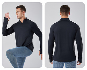 Áo thun chạy bộ thể thao tay dài cho nam Bộ đồ tập thể dục tập luyện nhanh khô mới một nửa khóa kéo mở hấp thụ độ ẩm - Product Image 3
