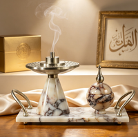 Ensemble de brûleurs d'encens arabes de luxe Mabkhara pour la décoration de la maison pendant le Ramadan, brûleur de Bakhoor en marbre Calacatta Viola avec pot de rangement personnalisé