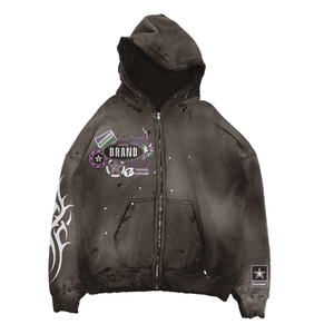 Sweat à capuche zippé surdimensionné personnalisé avec effet vieilli, motif graphique, épais, style streetwear vintage délavé à l'acide pour homme - Product Image 2