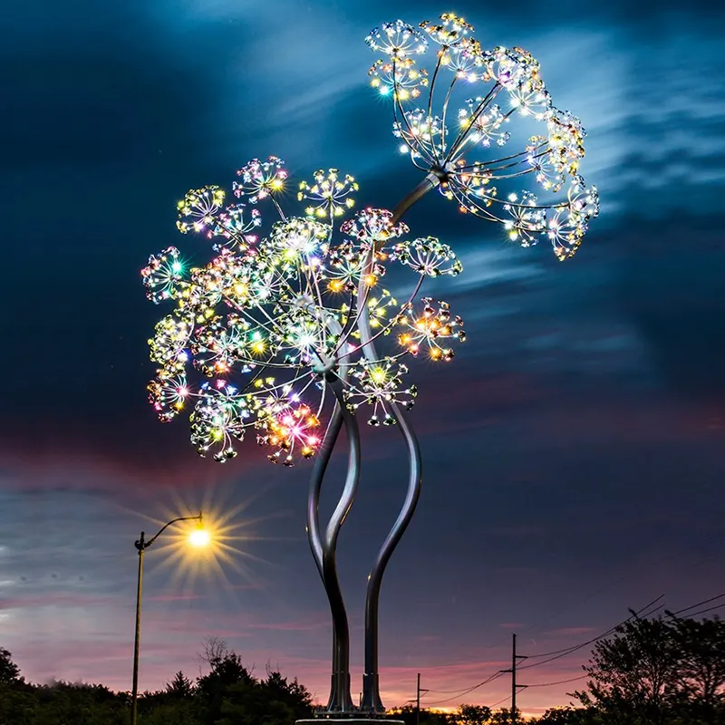 Açık çiçek ağacı şekilli Park şehir kare IP65 RGB düğün süslemeleri heykel projesi LED manzara ışıkları