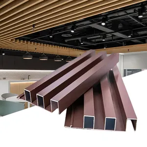 Rectangular Shape Wood Grain Indoor Suspension Veneer Slats Acoustic Metal Art Suspended Curved Ceiling Panel Tube