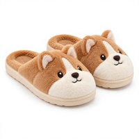 Pantoufles en peluche Corgi douces et doublées, chaussons d'intérieur, chaussures de maison à motif animal de dessin animé