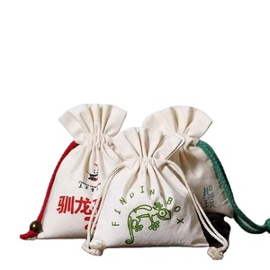 Wholesale Small Custom Canvas Fabric Cotton Muslin Drawstring <b>Bag</b> Cartoon Pattern Gift Pouches - Product Image 1