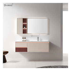 ตู้ไม้กันน้ำทันสมัยสำหรับห้องน้ำชุดกระจก LED งานแฮนด์เมดสำหรับโรงแรมและวิลล่า - Product Image 4