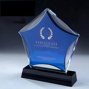 थोक कस्टम उच्च ग्रेड खेल वार्षिक बैठक स्मृति चिन्ह ग्लास ट्रॉफी पट्टिका स्टार के आकार के नीले क्रिस्टल ट्रॉफी पुरस्कार - Product Image 2