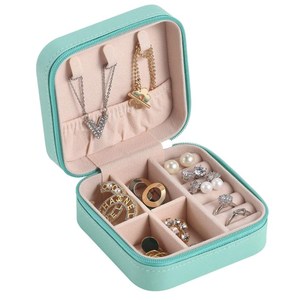 Travel Jewelry Box Custom Logo Lady PU Leather Zipper Closure Earring Small Travel Jewelry Storage Box