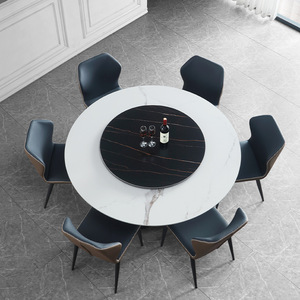 Table à manger rotative en fer forgé de luxe léger, mobilier moderne et simple <span class=keywords><strong>pour</strong></span> appartement, hôtel, table tournante avec chaises - Product Image 3
