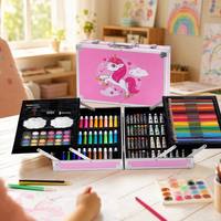 Ensemble de dessin pour enfants, 145 pièces, boîte en aluminium, fournitures de peinture, ensemble de papeterie, kit d'artiste de luxe, fournitures scolaires, cadeaux pour tout-petits