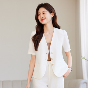 Women's Short Sleeve Blazer Summer Thin Professional Casual Suit Set Polyester Breathable Worsted Fabric - Product Image 1