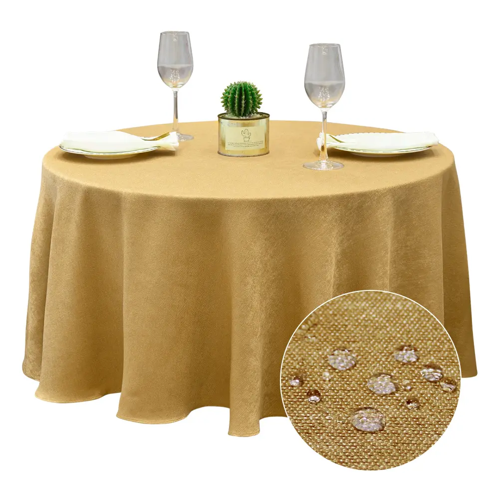 Custom Luxury Gold table cloth Beige Wedding Birthday Party Event Banquet Table Cover Round Tablecloth