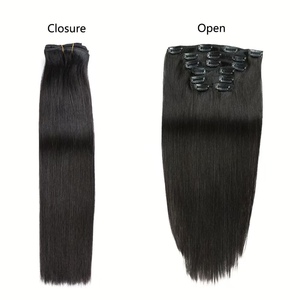 Extensiones de Cabello Natural Virgen Remy Brasileño Negro Rubio 1b, Doble PU, <span class=keywords><strong>22</strong></span> <span class=keywords><strong>Pulgadas</strong></span>, Sin Costuras, con Clip, 100% Cabello Humano - Product Image 5