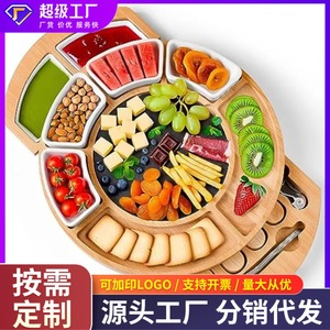Juego de tablas de queso de bambú y madera, bandeja para delicatessen y bandeja para servir, compartimentos domésticos con bandeja para cubiertos, tabla de frutas para cocina - Product Image 5