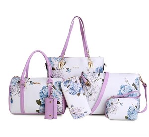 I-0925 femmes sacs à main imprimé fleuri en cuir PU Composite sac pochette ensemble grand sac à bandoulière sac à main femme 6 pièces ensemble - Product Image 1