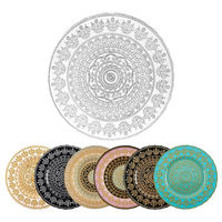 Assiettes de présentation en verre de 13 pouces, motif mandala doré en relief, assiette décorative ronde de luxe pour la décoration de table de mariage ou de banquet