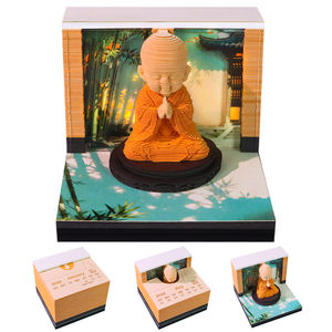 Bloc-notes 3D Zen <span class=keywords><strong>Petit</strong></span> Moine Scène <span class=keywords><strong>Bambou</strong></span> Anti-stress Notes Adhésives Papier Superposé Papeterie de Bureau Bloc-notes avec Lumière - Product Image 1