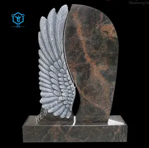 花崗岩の墓石屋外のモダンな赤い花崗岩の大理石の翼天使の像の墓石記念彫刻