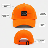 Casquette de baseball imperméable en sergé 100 % polyester avec logo personnalisé, ajustable, 6 panneaux, trous de ventilation laser, unisexe, OEM, vente en gros, MOQ