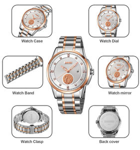 Montre à Quartz à cadran en or rose de haute qualité avec bracelet en acier inoxydable boîtier étanche montre en alliage affichage de la Date pointeur de mode - Product Image 5