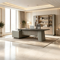 Bureau de direction Boss avec surface en bois grainé, bord arrondi, armoire latérale de rangement, table de luxe pour bureau d'entreprise, salle du PDG