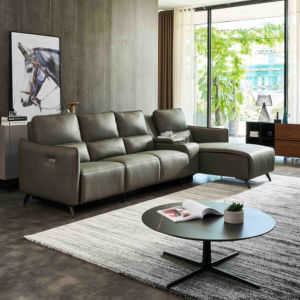 โซฟาหนังแท้รูปตัวแอลปรับเอนด้วยไฟฟ้าแบบยืดหดได้ พร้อมรีโมทคอนโทรล ดีไซน์ทันสมัย โครงโลหะ - Product Image 1