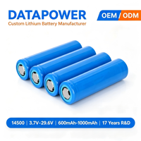 Batterie cylindrique lithium-ion à faible MOQ 14500, 600 mAh, 800 mAh, 1000 mAh, 3,7 V, rechargeable pour enceintes