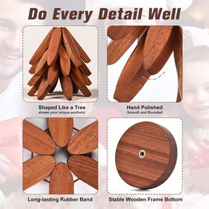 Set di sottobicchieri a forma di albero di Natale, 5 sottopentola in legno di <span class=keywords><strong>noce</strong></span> a forma di albero con supporto per piatti caldi (22,4 cm) - Product Image 4