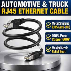 Câble Ethernet RJ45 blindé en cuivre pur de 300 mm pour véhicules, isolation PVC, tension nominale 600 V pour systèmes électriques automobiles - Product Image 1