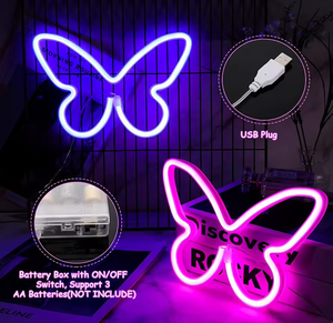 Prix favorable papillon Dimmable LED néon Tube lumière signe mur Art à piles suspendus enfants chambre maison fête décor - Product Image 6