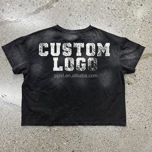 T-shirt Vintage Nera Effetto Acido con Strappi, Stampa Grafica Personalizzata, Scollo Grezzo con Fori, Vestibilità Boxy, Stile Streetwear - Product Image 2