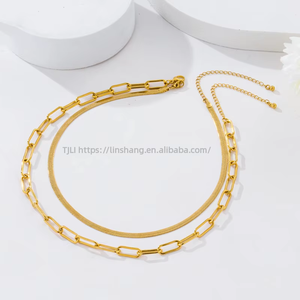 Back <b>Chain</b> Flat Snake <b>Chain</b> Necklace, 18K Gold Plated <b>Copper</b> Jewelry Stainless Steel Jewelry Plus Extension <b>Chain</b> Tanjing - Product Image 1