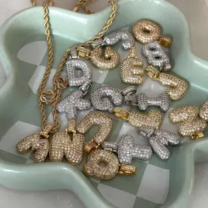 2024 nueva llegada DIY chapado en oro diamante circón forma redonda 26 burbuja inicial cuerda cadena collar