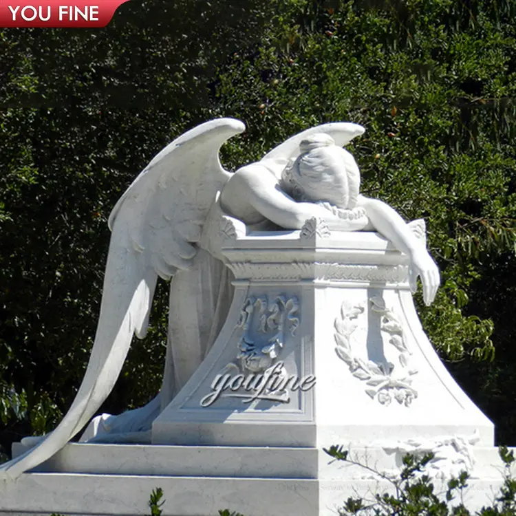 カスタマイズされた色墓地の装飾大理石美しいしだれ天使の彫刻像西洋