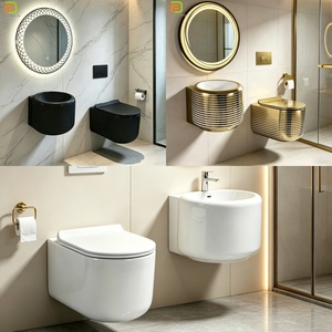 Ensemble <span class=keywords><strong>WC</strong></span> et lavabo suspendus au mur de style européen, <span class=keywords><strong>WC</strong></span> <span class=keywords><strong>suspendu</strong></span> en céramique, <span class=keywords><strong>WC</strong></span> rond mural, gain de place - Product Image 2