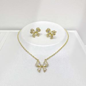 factory price plata 925 silver 18k <b>gold</b> plated 2 piece <b>set</b> earring and necklace fancy zirconia clover luxury bridal <b>jewelry</b> <b>sets</b> - Product Image 4