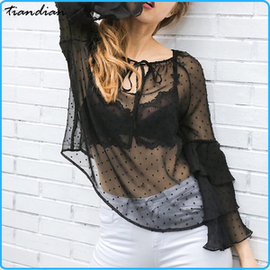 Sexy À Volants Tops Dentelle Chemisier En Mousseline De Soie Femmes - Product Image 5