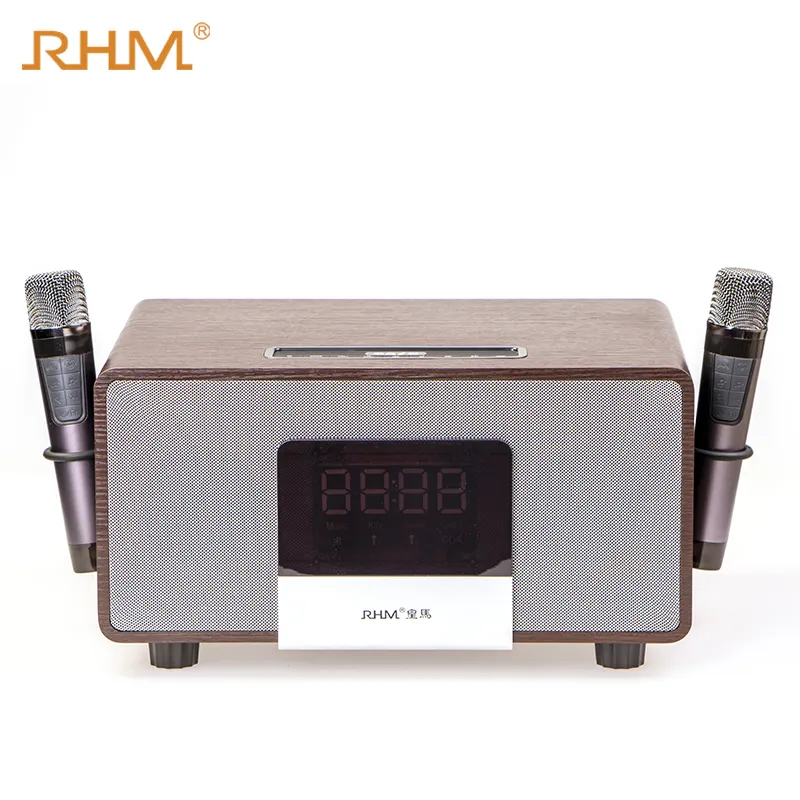 New Arrival Home Wooden Smart Karaoke Speaker with Wireless Microphone Speakers Audio System Sound Music Bluetooth Speaker DC