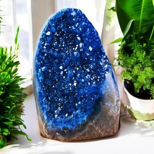 400-500g Grappe de quartz géode bleue naturelle, Décoration maison et bureau, Cadeau de guérison, Grappe de cristaux avec motif floral, Marque CrystalHola - Product Image 2