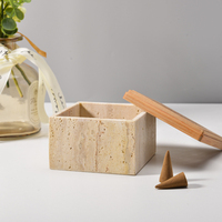 Boîte Bakhoor en pierre naturelle de luxe avec couvercle Mubkhar Bukhoor support Yoga méditation travertin carré brûleur d'encens
