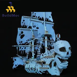 BuildMoc barca pirata teschio occhio Schooner nave blocchi di costruzione Set terribile scheletro barca a vela mattoncini modello giocattolo per bambini regalo
