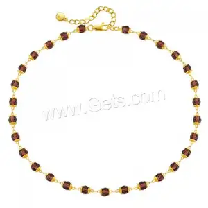 gold color plated folk style Glass Beads Jewelry Necklace for woman Brass with 2.36 inch extender chain 1640356