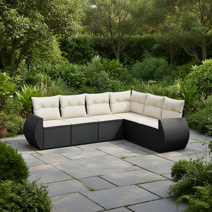 Elegante Set di Divani da Giardino Modulari in Polyrattan Nero, Arredamento da Esterno con Cuscini in Schiuma ad Alta Densità - Product Image 2