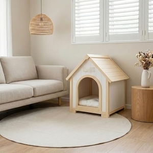 Maison pour animaux de compagnie en cèdre massif de style <span class=keywords><strong>cabane</strong></span> jaune crème pour l'intérieur, maison en bois naturel pour chats - Product Image 6