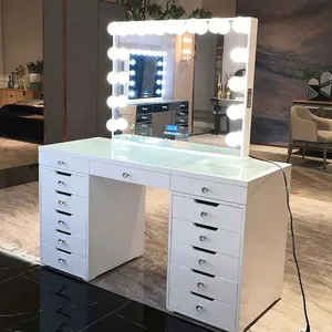 Hot selling Disassembly dresser White Dressing Table Mirrored Dressing Table 13 drawers LED Mirror dresser for bedroom