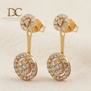 Boucles d'oreilles pendantes en or jaune massif 14 carats avec diamant de laboratoire, cercle et halo rond, bijoux fins minimalistes, cadeau pour femme - Product Image 6