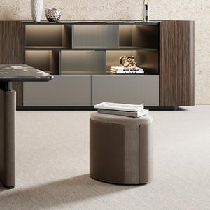 Modern PU Leather Ottoman Circle Vanity Make up Stool <strong>Mid</strong> <strong>Century</strong> <strong>Footstool</strong> Cover Round Stools Sofa Stool Ottoman - Product Image 2