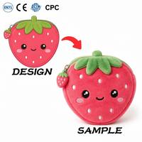 Dompet Koin Kapas Plush Stroberi Custom Grosir Dompet Resleting Buah Lucu OEM ODM Kantong Lembut Berbulu Unisex Hadiah Anak EN71 CE