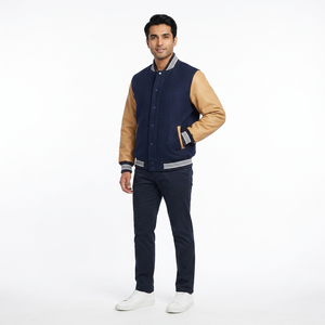 Custom Logo High Quality 100% Cotton Stand Collar Breathable <b>Men's</b> College Team Varsity <b>Baseball</b> <b>Jacket</b> Embroidery Wholesale - Product Image 1