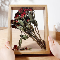 Cadre photo vintage en MDF poli et en plexiglas avec fleurs séchées, thème amour multifonctionnel, décoration de table pour la maison
