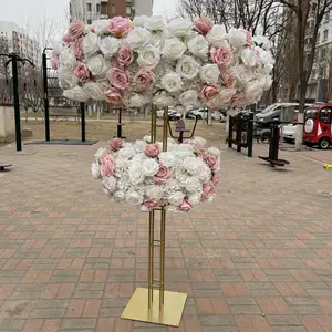 5ft uzun boylu altın düğün centerpiece çift yüzük garland standları masa çiçek merkezinde